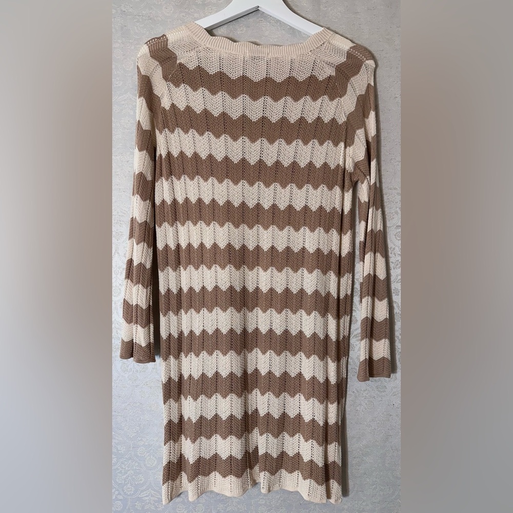 Anna Kay. Crochet Striped Brown Tan and Cream Women Sweater Dress Small - Picture 3 of 6